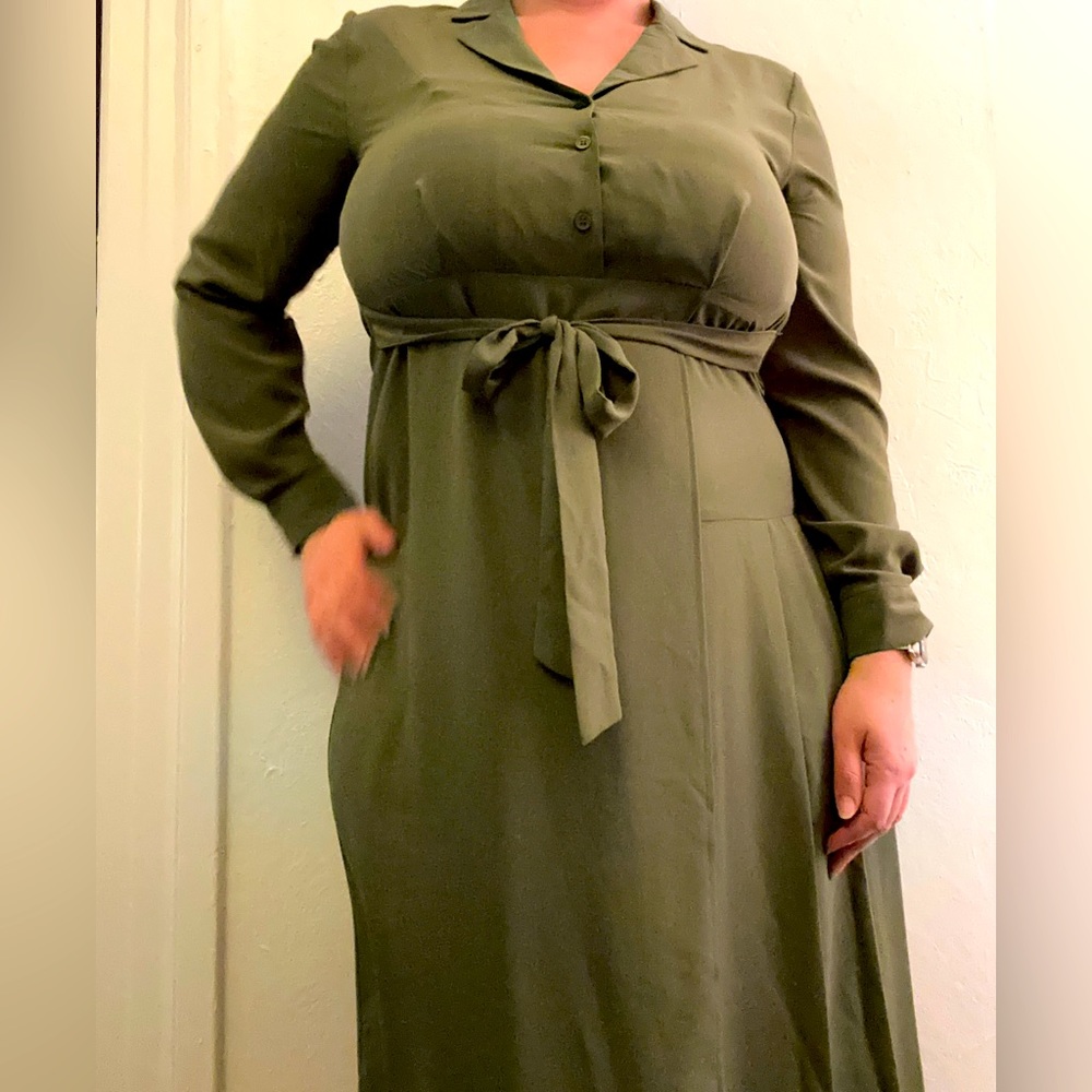 *TopShop* hip olive asymmetrical work dress